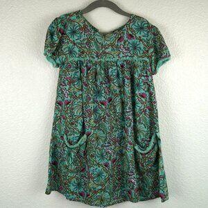 Peek Kids XS 4–5 Green Floral Short Sleeve‎ Dress with Pockets